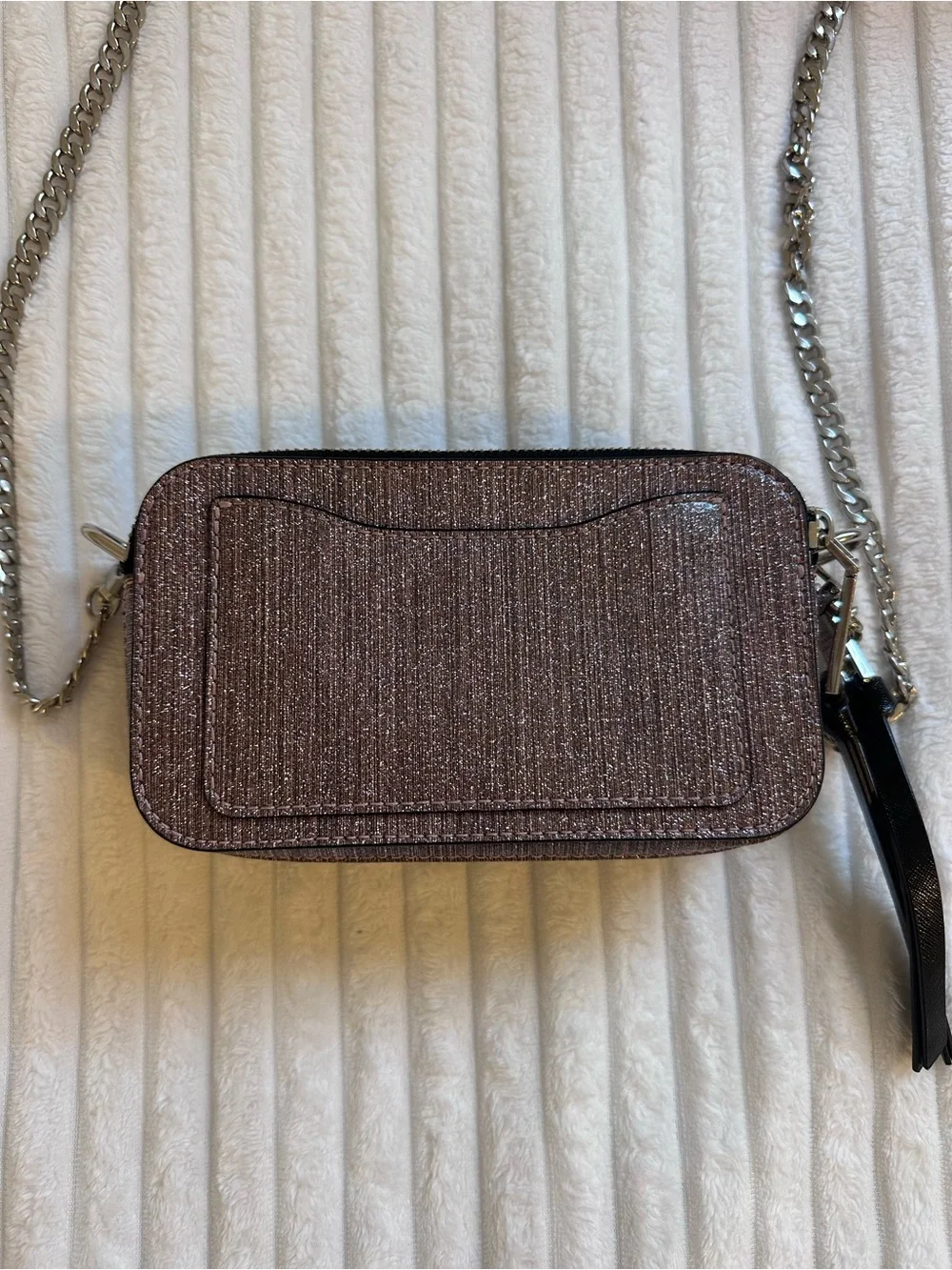 Marc Jacobs Glitter Snapshot Crossbody: Sparkly Purple/Pink with Silver Hardware
